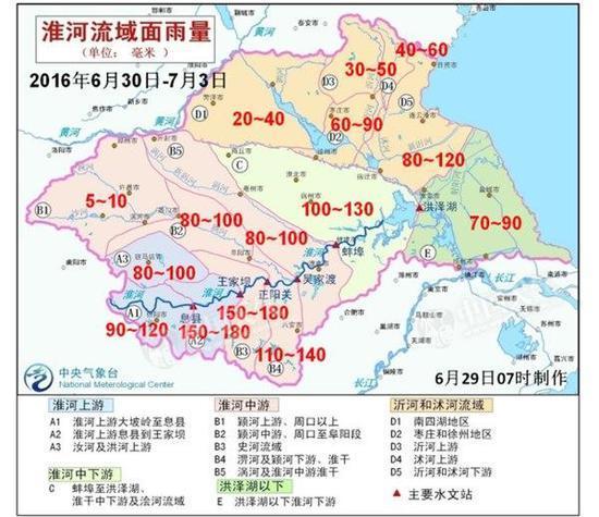 淮河流域面雨量预报(6月30日—7月3日)